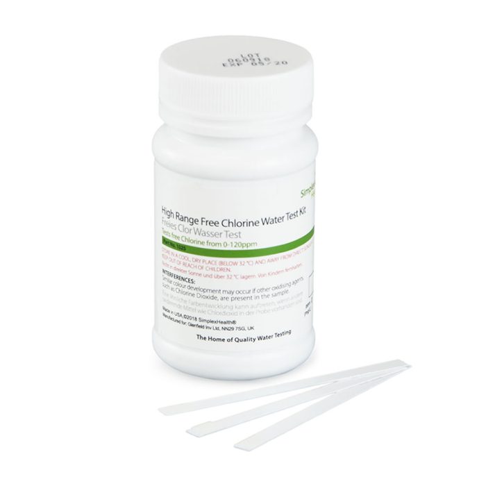 Free Chlorine Water Test 0-120ppm (50 Strips)